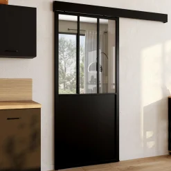 IDMarket Kit porte coulissante vitrée verre trempé en métal avec MDF* Produits D’Aménagement Intérieur|Décoration Et Accessoires