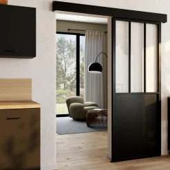 IDMarket Kit porte coulissante vitrée verre trempé en métal avec MDF* Produits D’Aménagement Intérieur|Décoration Et Accessoires