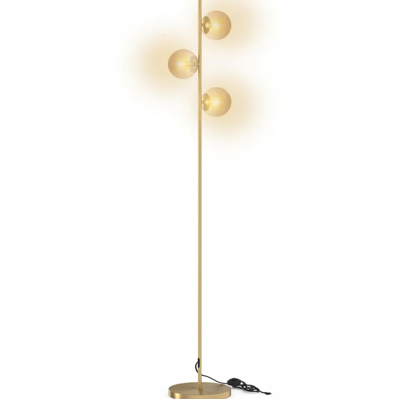 IDMarket Lampadaire sur pied en métal doré avec 3 abat-jours globe verre* Luminaires|Collection Télétravail
