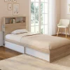 IDMarket Lit 1 personne sommier 90x190 cm hêtre et blanc avec rangement et tête de lit* Collection Scandinave|Chambre Complète Adulte