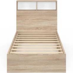 IDMarket Lit 1 personne sommier 90x190 cm hêtre et blanc avec rangement et tête de lit* Collection Scandinave|Chambre Complète Adulte