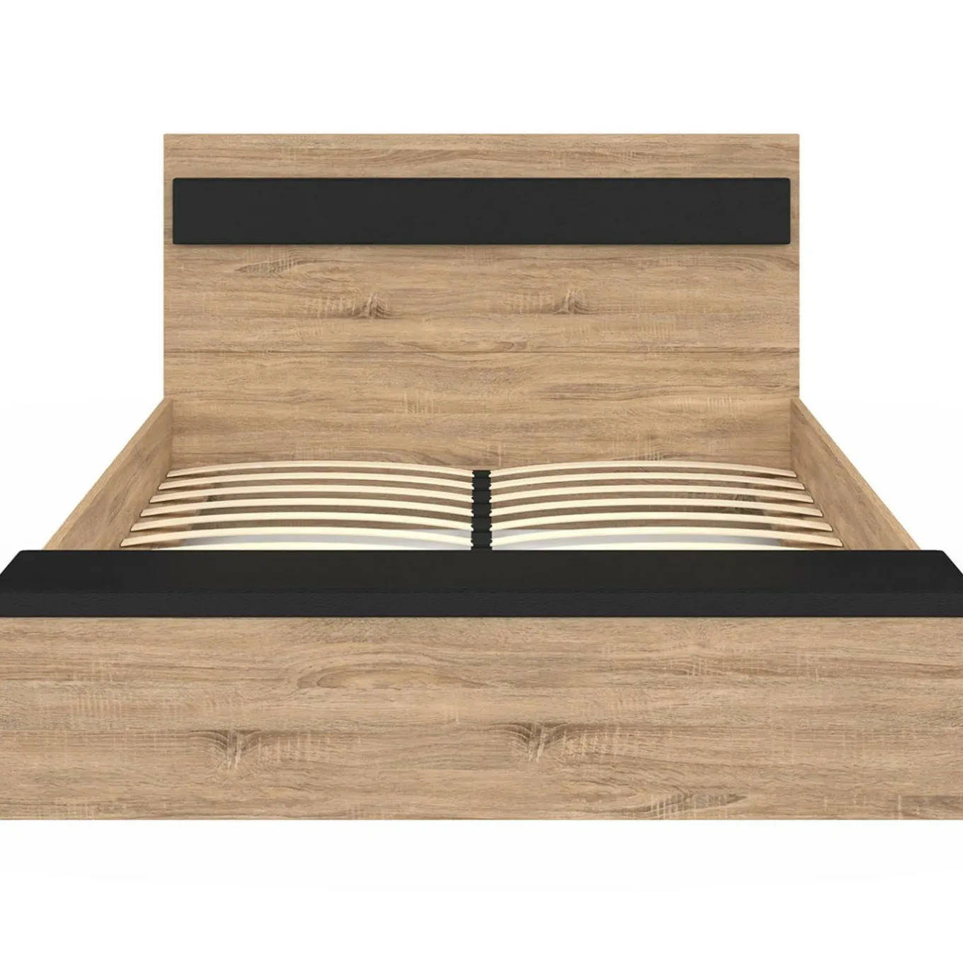 IDMarket Lit 2 personnes sommier 140x190 cm avec tête de lit et banc coffre bois et noir* Meubles Noirs|Meubles En Bois