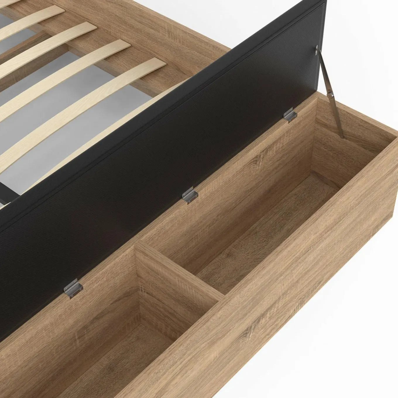 IDMarket Lit 2 personnes sommier 140x190 cm avec tête de lit et banc coffre bois et noir* Meubles Noirs|Meubles En Bois