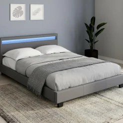 IDMarket Lit 2 places avec LED 140x190 cm gris* Collection Moderne|Chambre Complète Adulte
