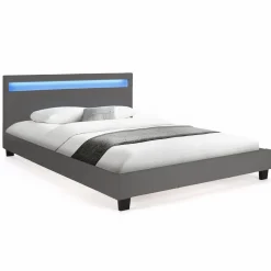 IDMarket Lit 2 places avec LED 140x190 cm gris* Collection Moderne|Chambre Complète Adulte