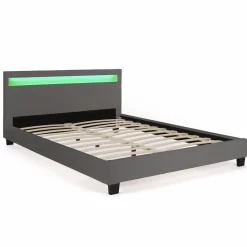 IDMarket Lit 2 places avec LED 140x190 cm gris* Collection Moderne|Chambre Complète Adulte