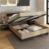 IDMarket Lit 2 places double coffre 140x190 cm avec sommier et tables de chevet* Meubles En Bois|Chambre Complète Adulte