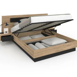 IDMarket Lit 2 places double coffre 140x190 cm avec sommier et tables de chevet* Meubles En Bois|Chambre Complète Adulte