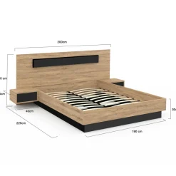 IDMarket Lit 2 places double coffre 140x190 cm avec sommier et tables de chevet* Meubles En Bois|Chambre Complète Adulte