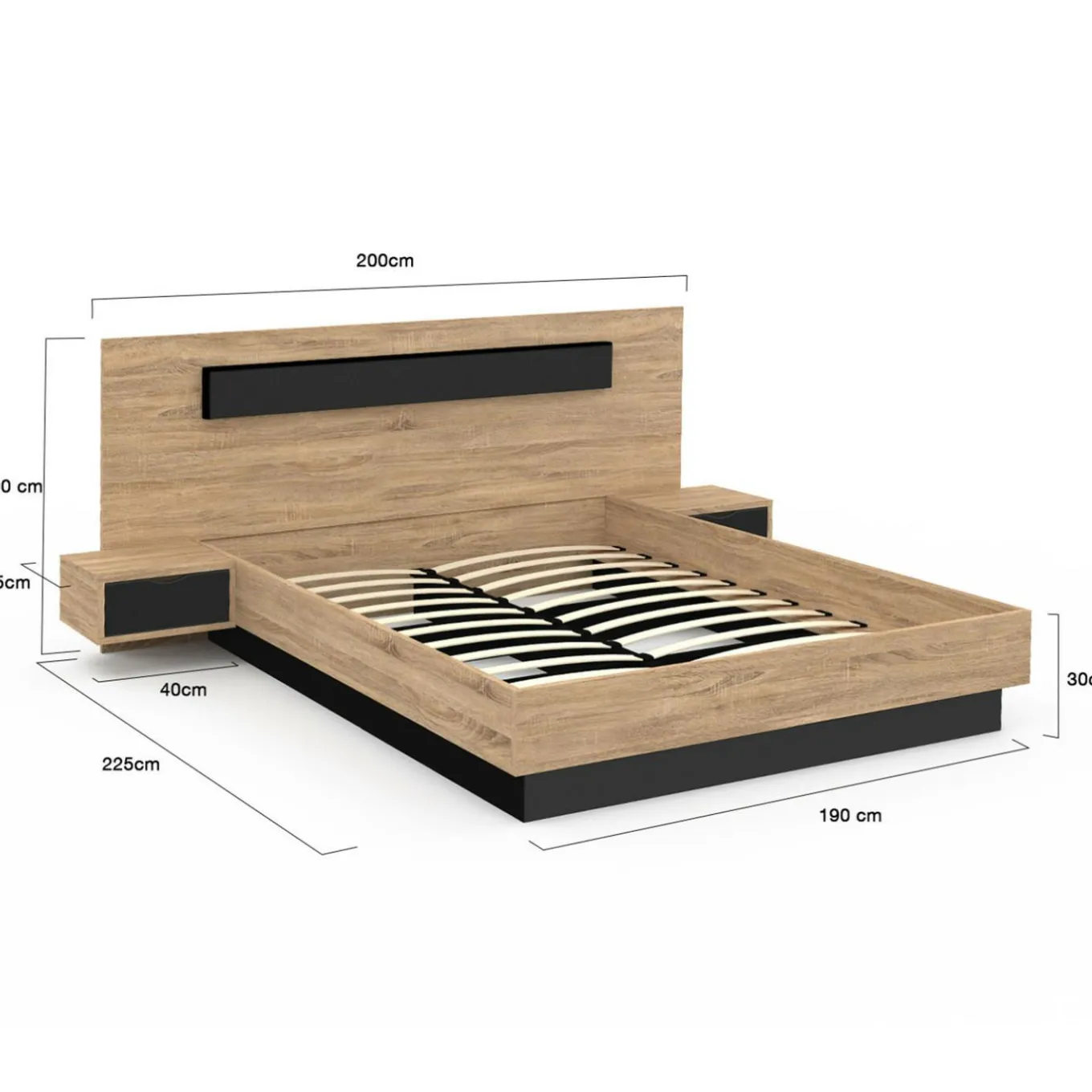 IDMarket Lit 2 places double coffre 140x190 cm avec sommier et tables de chevet* Meubles En Bois|Chambre Complète Adulte