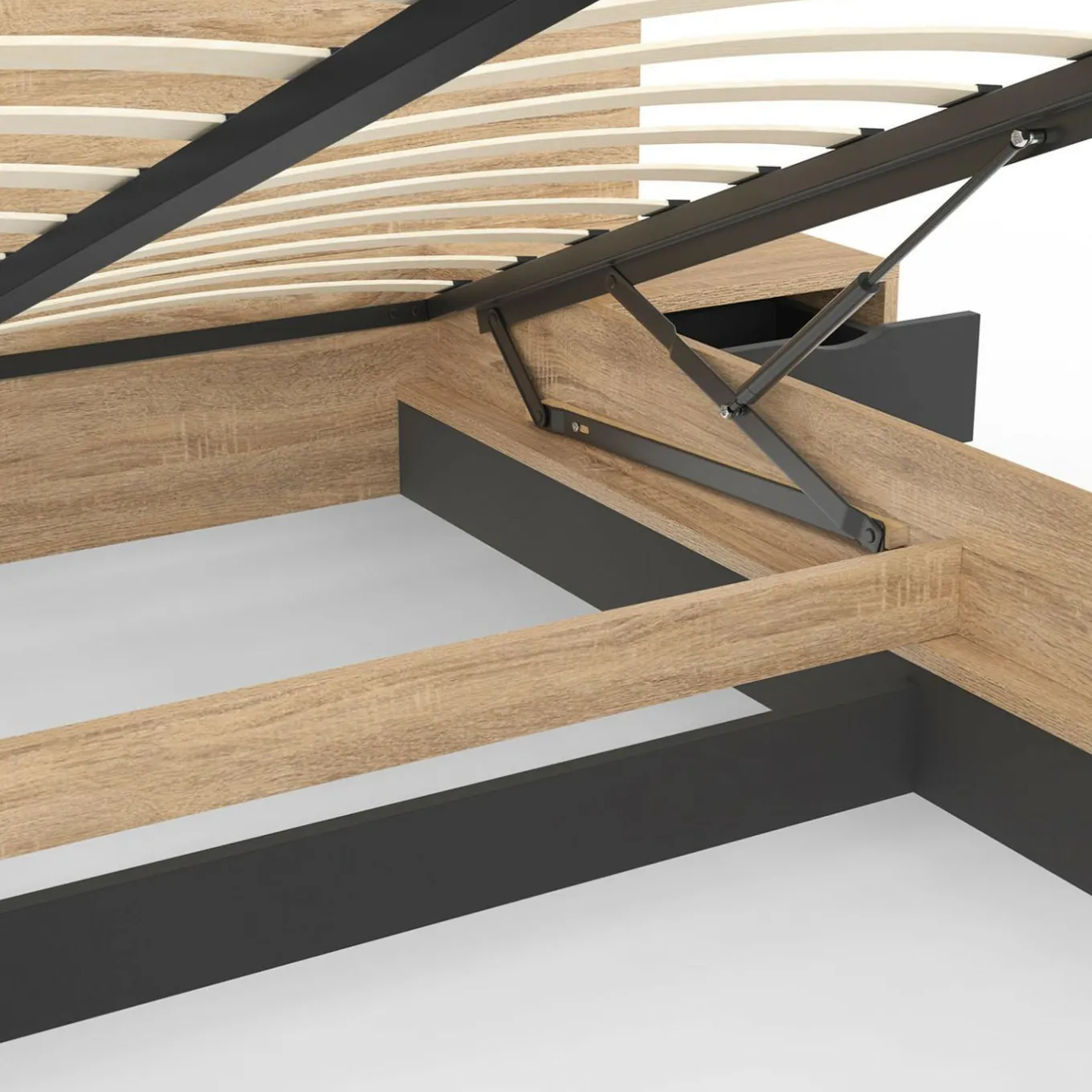 IDMarket Lit 2 places double coffre 140x190 cm avec sommier et tables de chevet* Meubles En Bois|Chambre Complète Adulte