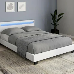 IDMarket Lit avec LED 140x190 cm blanc* Collection Moderne|Chambre Complète Adulte
