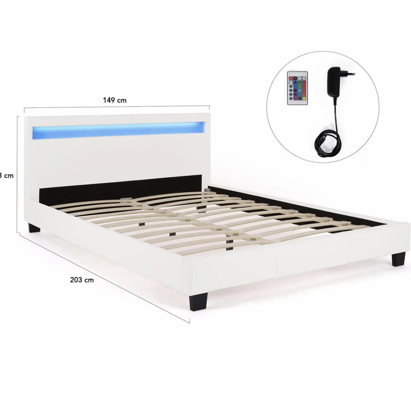 IDMarket Lit avec LED 140x190 cm blanc* Collection Moderne|Chambre Complète Adulte