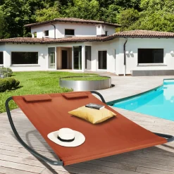 IDMarket Lit bain de soleil 2 places terracotta en toile* Bains De Soleil