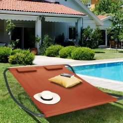 IDMarket Lit bain de soleil 2 places terracotta en toile* Bains De Soleil