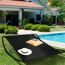 IDMarket Lit bain de soleil double en toile noire* Bains De Soleil