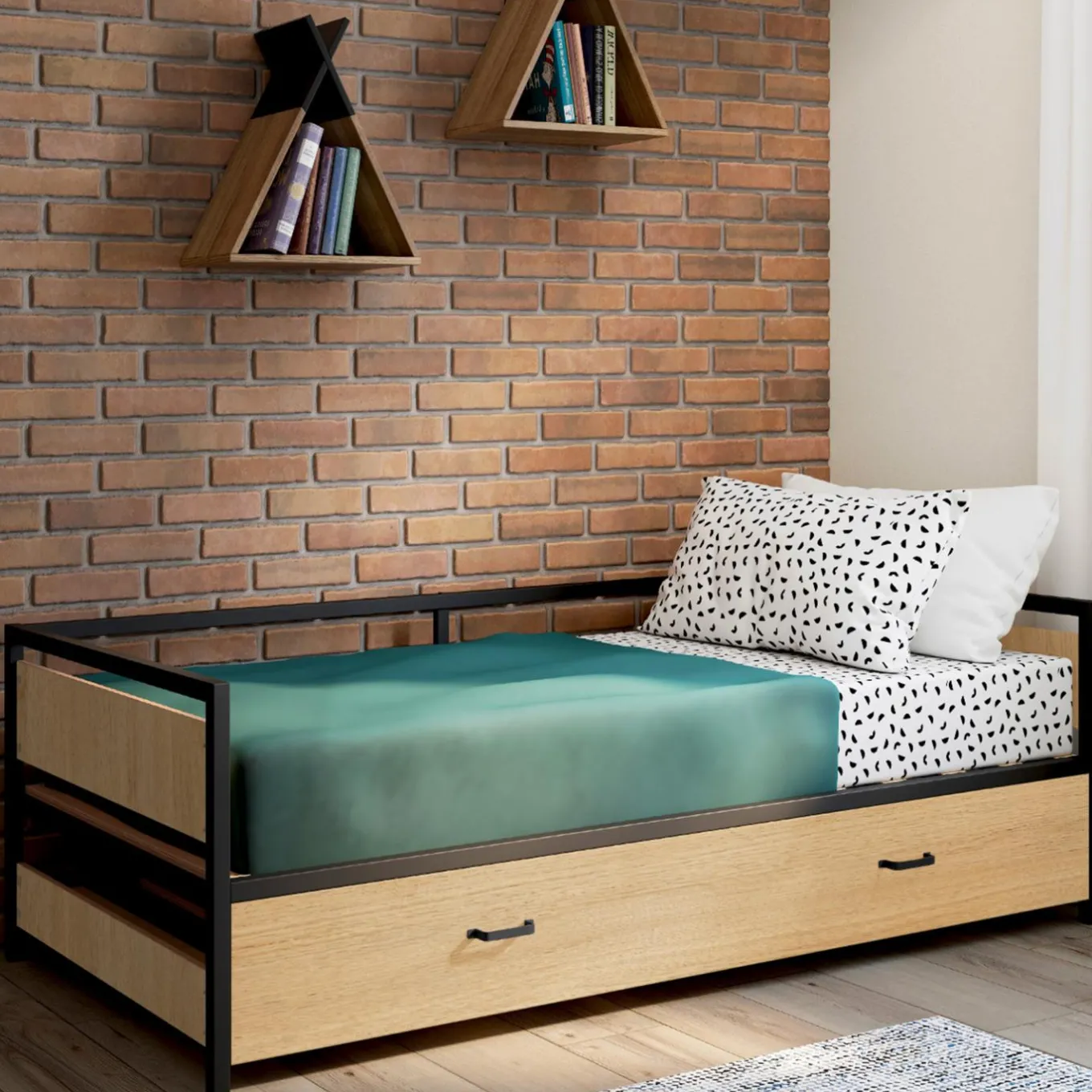 IDMarket Lit banquette convertible 2 places industriel* Meubles En Bois|Collection Industrielle