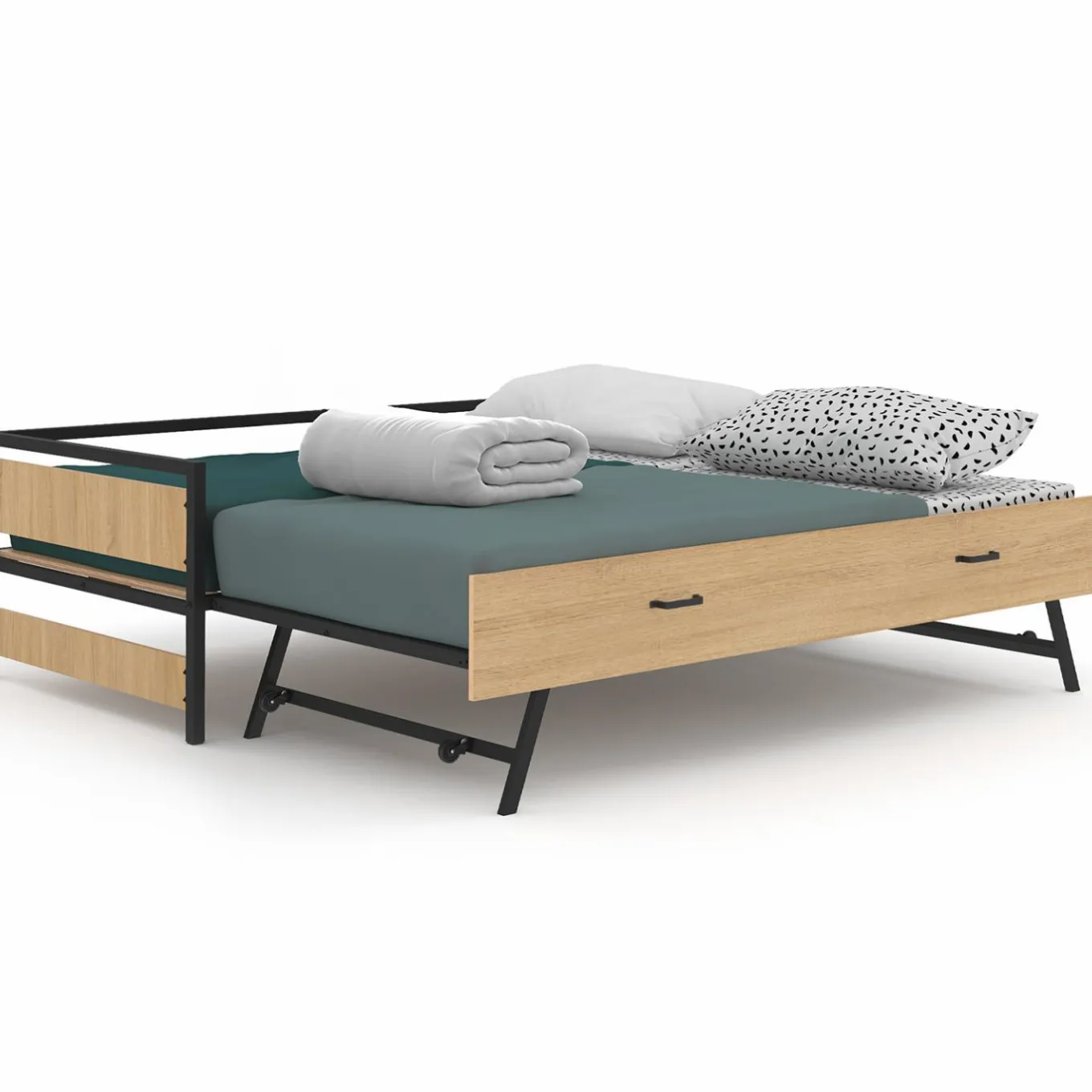 IDMarket Lit banquette convertible 2 places industriel* Meubles En Bois|Collection Industrielle