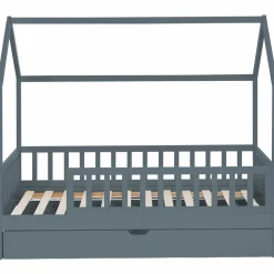 IDMarket Lit cabane avec tiroir et barrières gris 80x160 cm*Enfant Meubles Tiroirs|Collection Scandinave