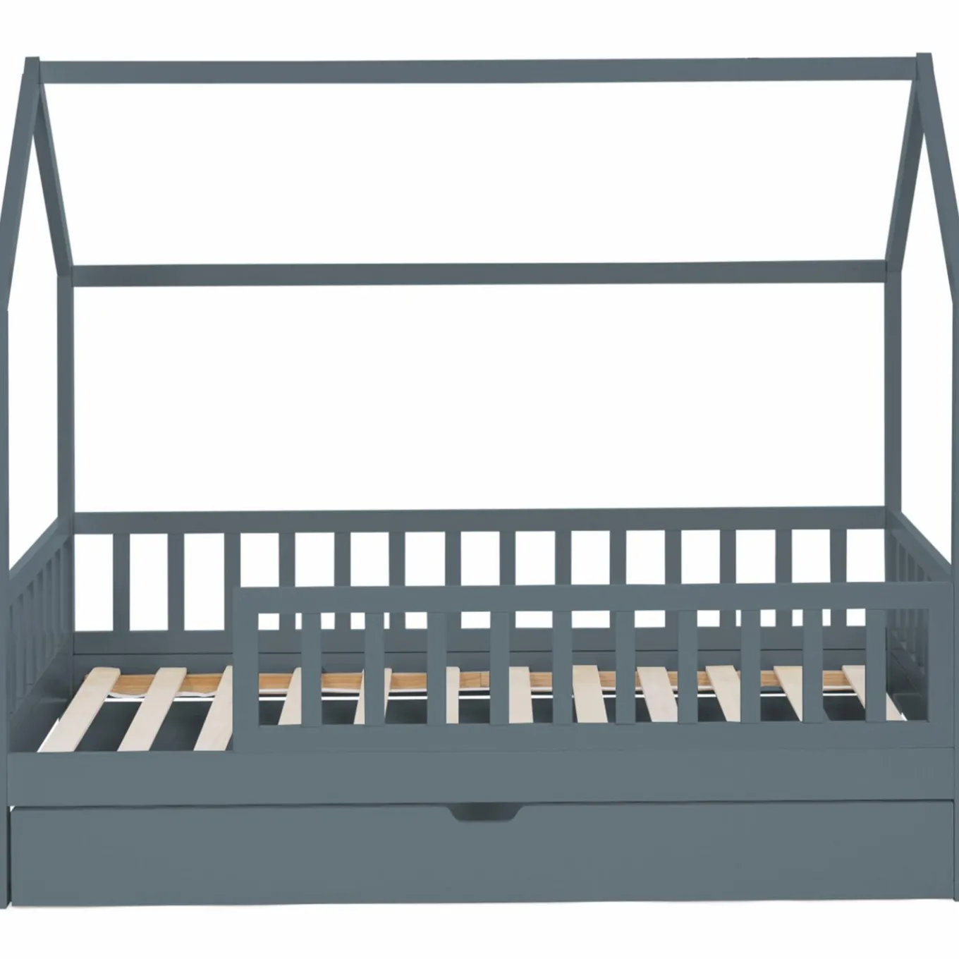 IDMarket Lit cabane avec tiroir et barrières gris 80x160 cm*Enfant Meubles Tiroirs|Collection Scandinave