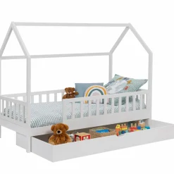 IDMarket Lit cabane avec tiroir et barrières blanc 80x160 cm*Enfant Meubles Tiroirs|Meubles Blancs