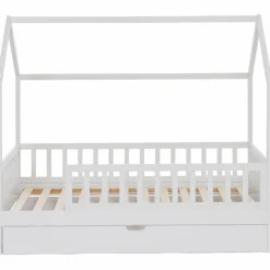 IDMarket Lit cabane avec tiroir et barrières blanc 80x160 cm*Enfant Meubles Tiroirs|Meubles Blancs