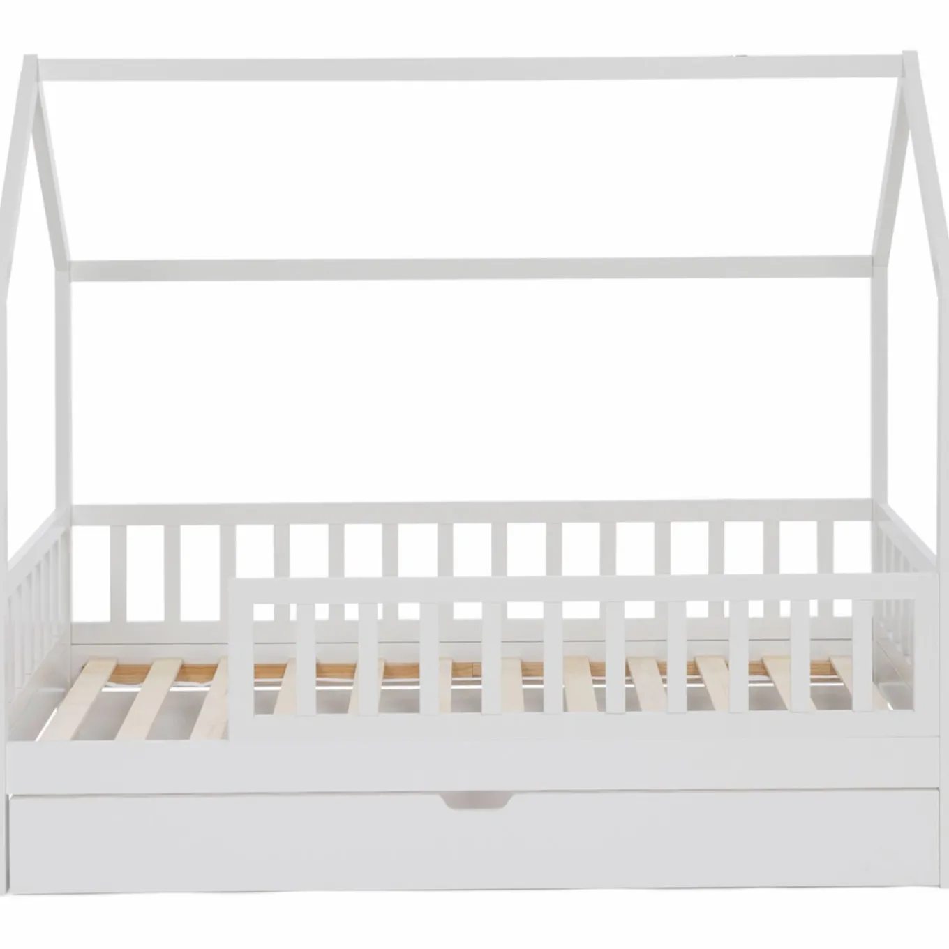 IDMarket Lit cabane avec tiroir et barrières blanc 80x160 cm*Enfant Meubles Tiroirs|Meubles Blancs