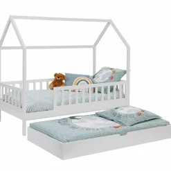 IDMarket Lit cabane avec tiroir et barrières blanc 80x160 cm*Enfant Meubles Tiroirs|Meubles Blancs
