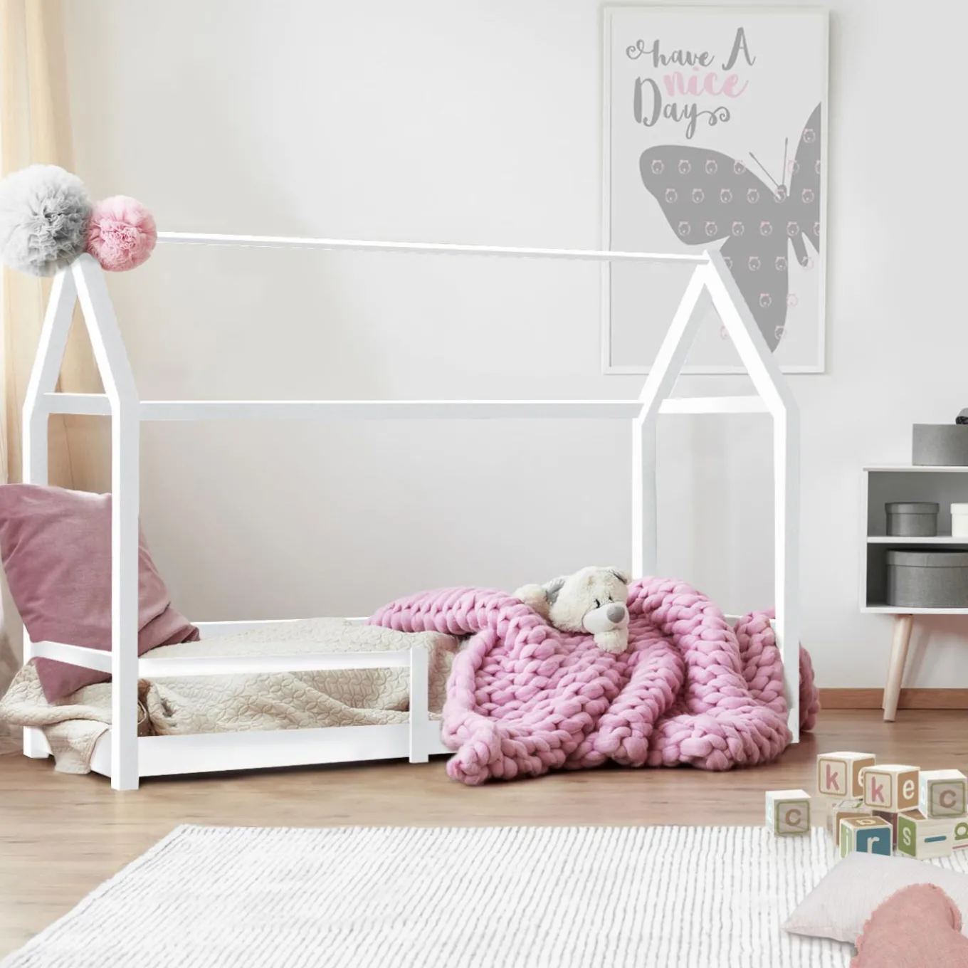 IDMarket Lit cabane enfant blanc 90 x 190 cm style scandinave*Enfant Meubles Blancs|Collection Scandinave