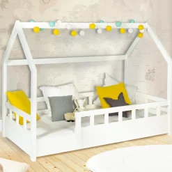 IDMarket Lit cabane enfant blanc 80 x 160 cm*Enfant Meubles Blancs|Collection Scandinave