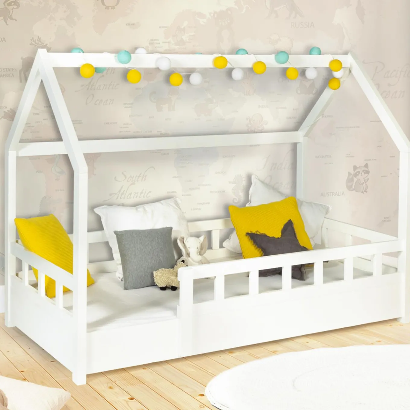 IDMarket Lit cabane enfant blanc 80 x 160 cm*Enfant Meubles Blancs|Collection Scandinave