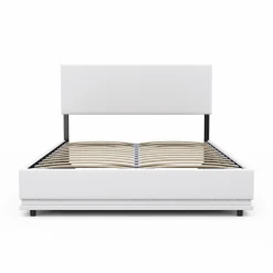 IDMarket Lit coffre 2 places 140x190 en PVC blanc avec sommier et LED* Collection Moderne|Lits Avec Sommier