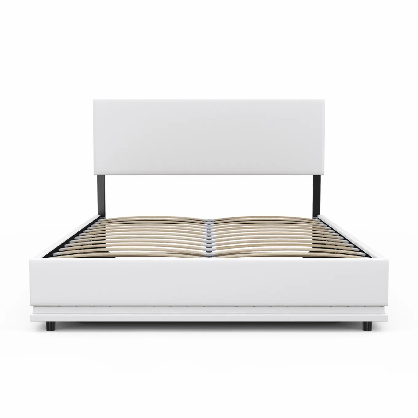 IDMarket Lit coffre 2 places 140x190 en PVC blanc avec sommier et LED* Collection Moderne|Lits Avec Sommier