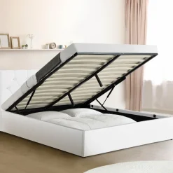 IDMarket Lit coffre avec tête de lit blanc 160x200 cm* Collection Contemporaine|Lits Avec Sommier