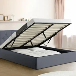 IDMarket Lit coffre avec tête de lit gris 160x200 cm* Collection Contemporaine|Chambre Complète Adulte
