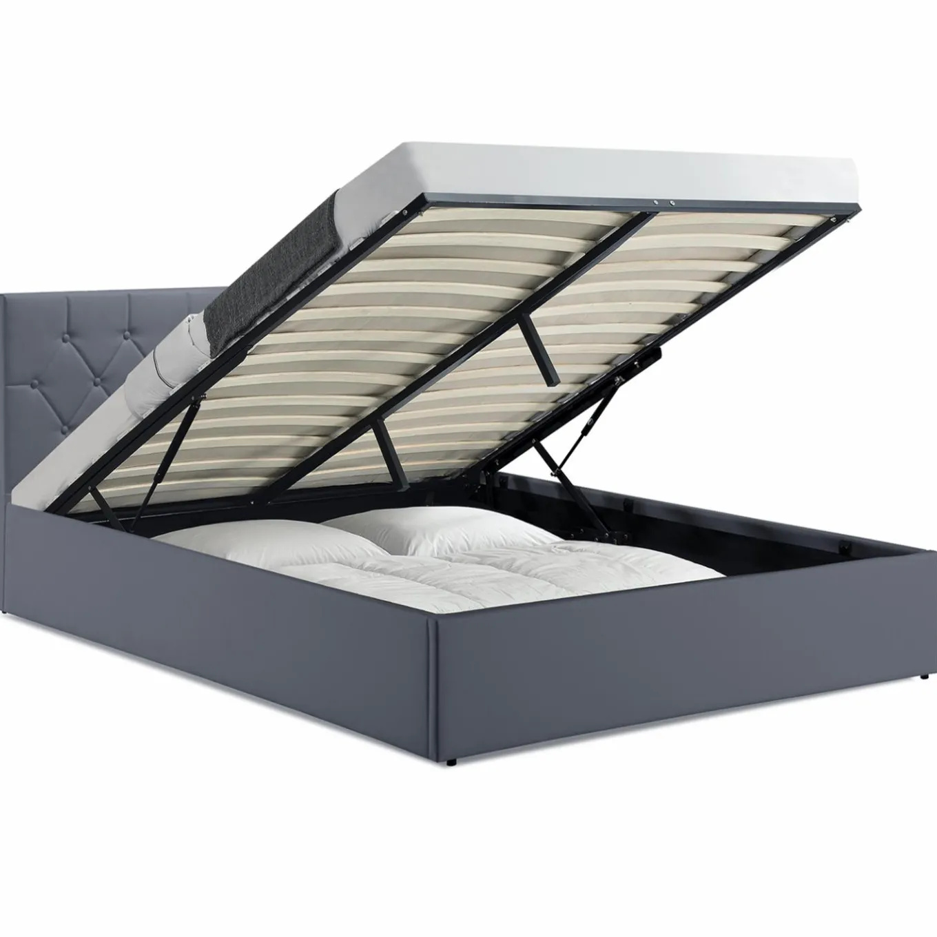 IDMarket Lit coffre avec tête de lit gris 160x200 cm* Collection Contemporaine|Chambre Complète Adulte