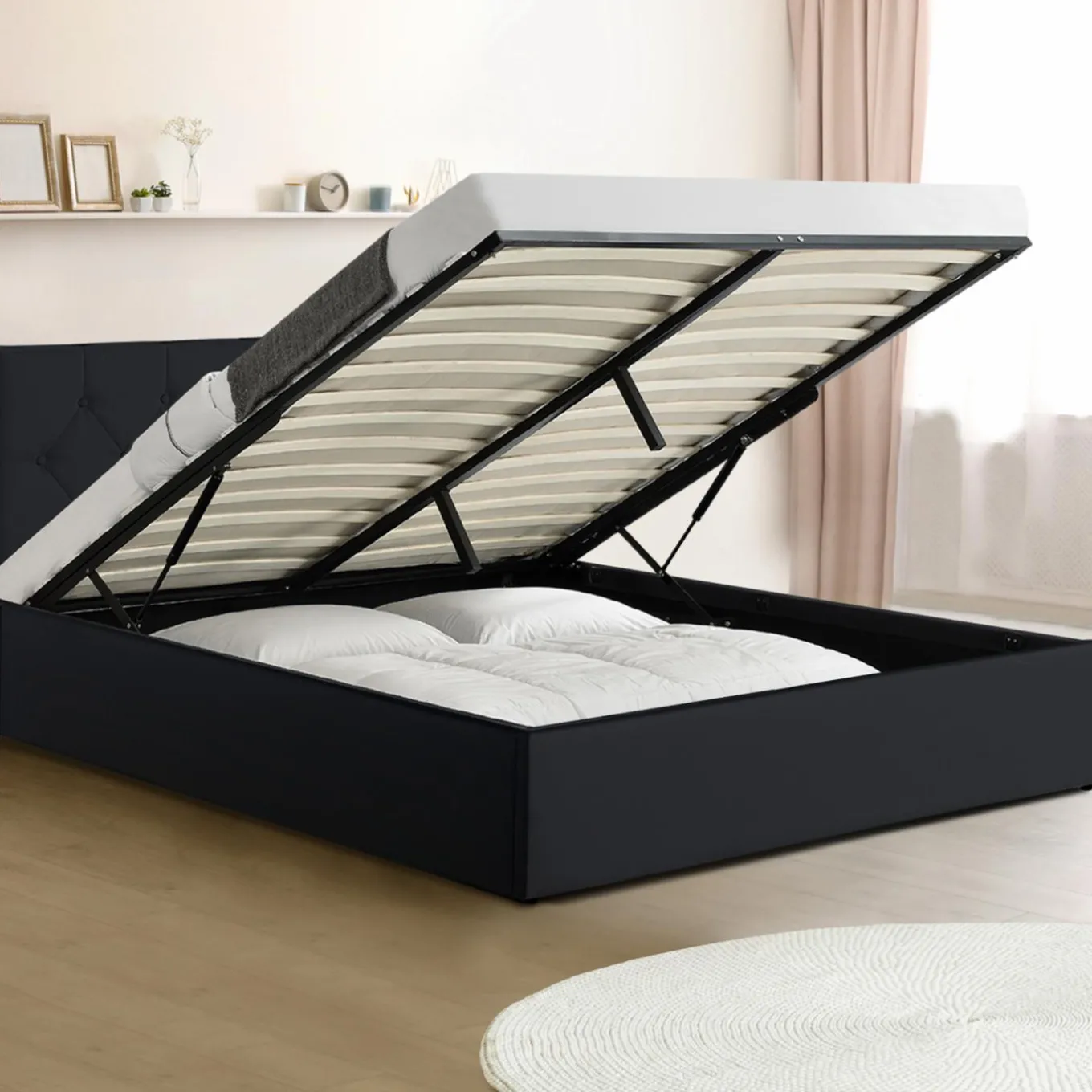 IDMarket Lit coffre avec tête de lit noir 140x190 cm* Collection Contemporaine|Chambre Complète Adulte