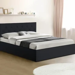 IDMarket Lit coffre avec tête de lit noir 140x190 cm* Collection Contemporaine|Chambre Complète Adulte