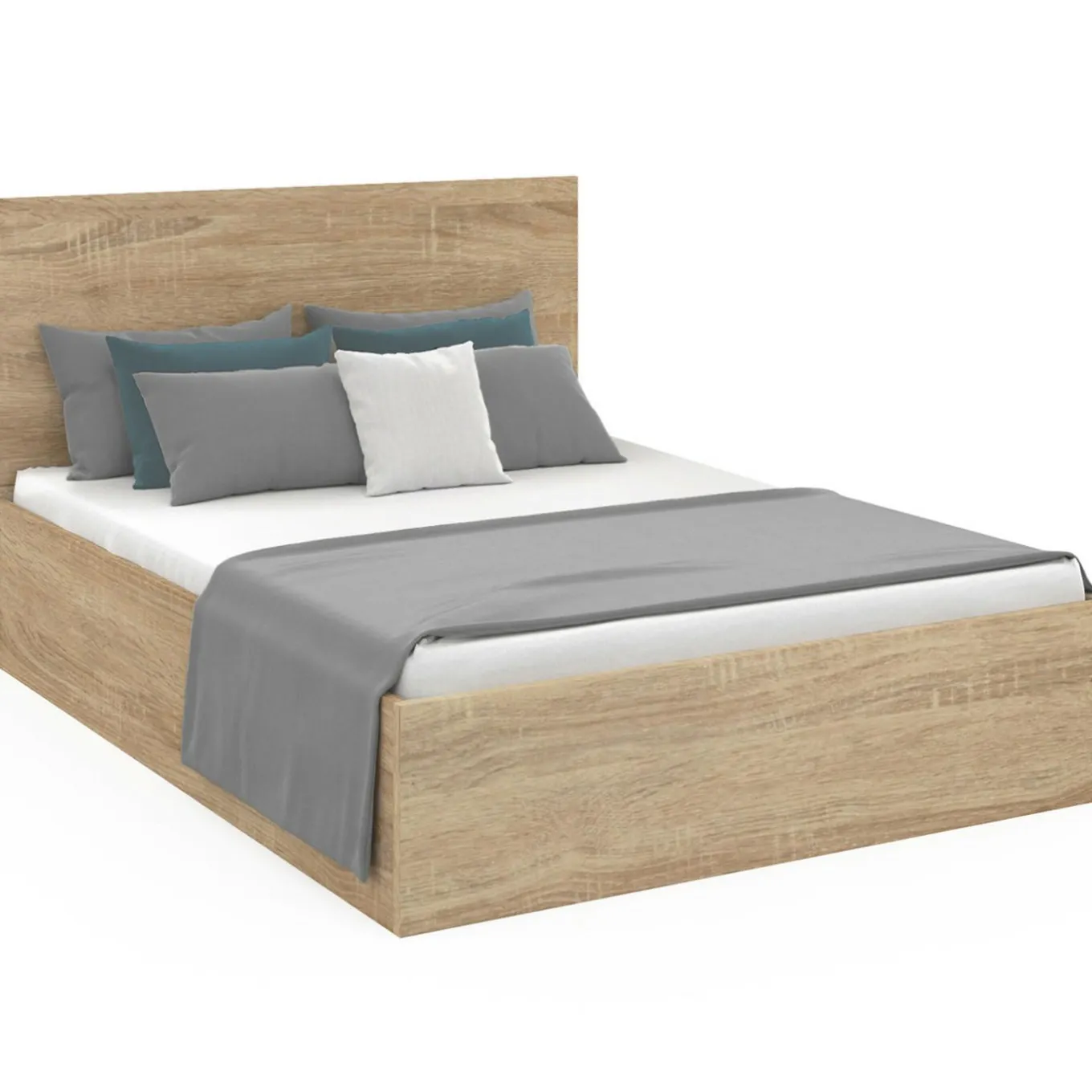 IDMarket Lit coffre deux personnes façon hêtre 160 x 200 cm* Collection Contemporaine|Chambre Complète Adulte