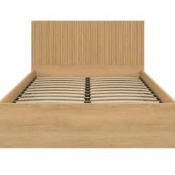 IDMarket Lit coffre double 140 x 190 cm avec tête de lit et sommier effet lattes et bois* Collection Contemporaine|Lits Avec Sommier