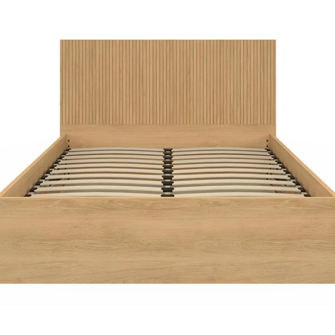 IDMarket Lit coffre double 140 x 190 cm avec tête de lit et sommier effet lattes et bois* Collection Contemporaine|Lits Avec Sommier