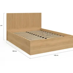 IDMarket Lit coffre double 140 x 190 cm avec tête de lit et sommier effet lattes et bois* Collection Contemporaine|Lits Avec Sommier