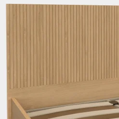 IDMarket Lit coffre double 140 x 190 cm avec tête de lit et sommier effet lattes et bois* Collection Contemporaine|Lits Avec Sommier