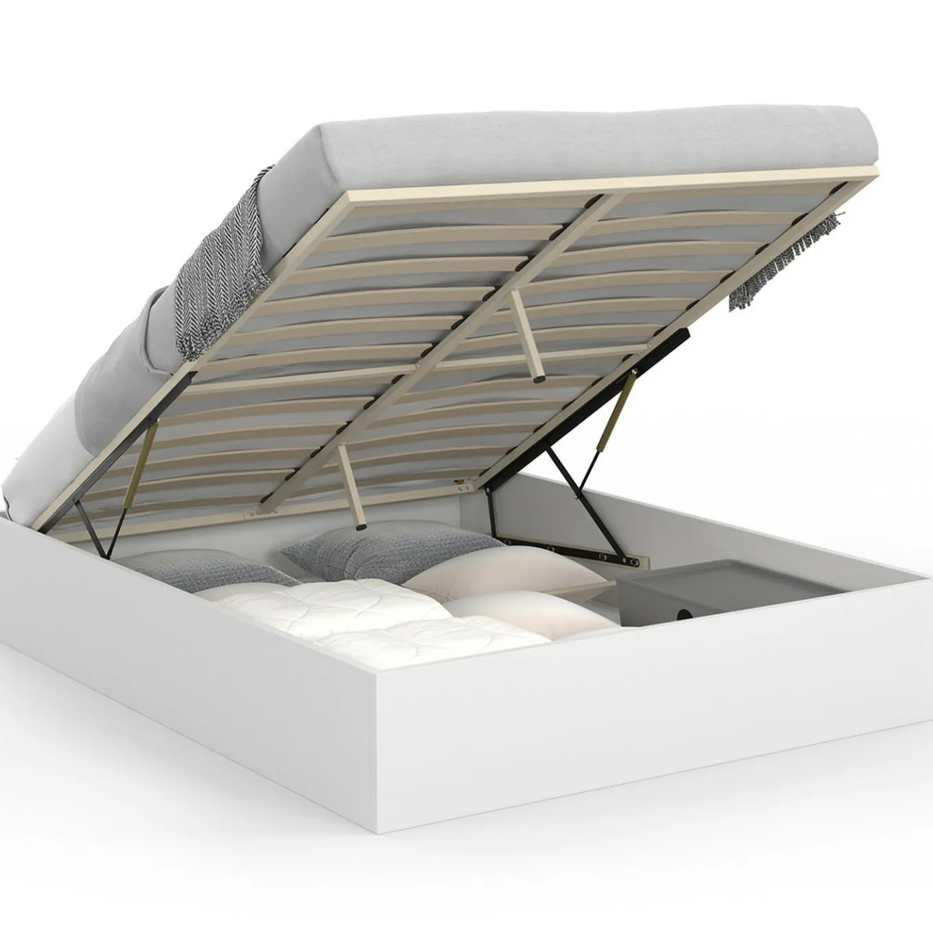 IDMarket Lit coffre double avec sommier 160 x 200 cm blanc* Lits Avec Sommier|Chambre Complète Adulte