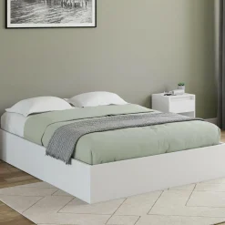 IDMarket Lit coffre double avec sommier 160 x 200 cm blanc* Lits Avec Sommier|Chambre Complète Adulte