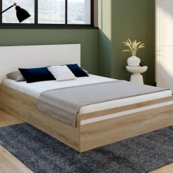 IDMarket Lit coffre double avec tête de lit et sommier* Collection Contemporaine|Chambre Complète Adulte