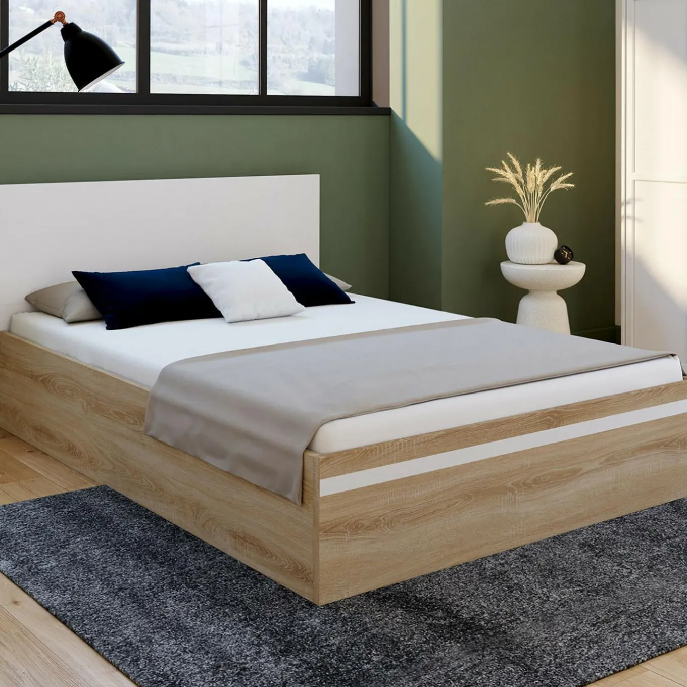 IDMarket Lit coffre double avec tête de lit et sommier* Collection Contemporaine|Chambre Complète Adulte