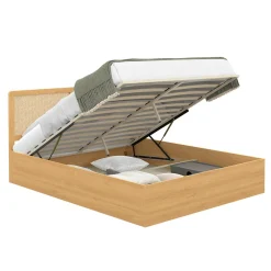 IDMarket Lit coffre double avec tête de lit cannage* Collection Cannage|Lits Avec Sommier