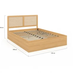 IDMarket Lit coffre double avec tête de lit cannage* Collection Cannage|Lits Avec Sommier