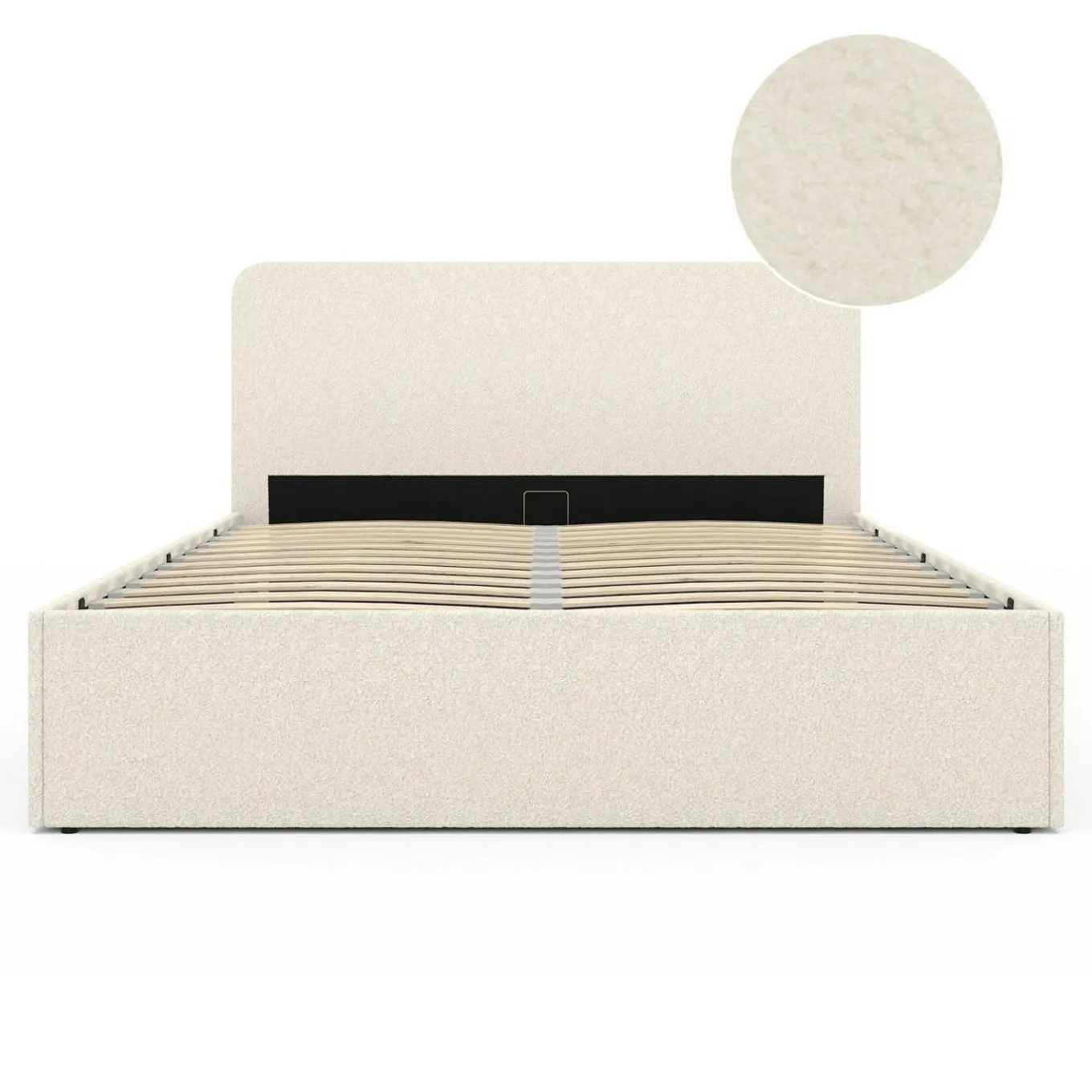 IDMarket Lit coffre double avec tête de lit et sommier 140x190 cm tissu bouclette* Meubles Blancs|Collection Moderne